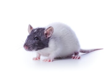 two colored rat, Rattus rattus, in front of white background.