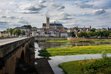 Fototapeta na wymiar Nevers Cathedral and River Loire View, France