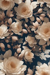 White Roses and rose petals background. Generative AI. 