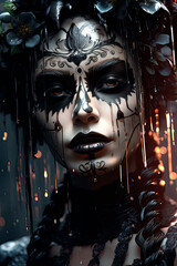 Day of the Death Mask. Carnival Masgue. Skull Make-up. Halloween Portrait. Dia De Muertos Face Paint. Generative AI. 