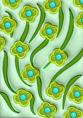 Green flowers and leaves, 3D rendering illustration