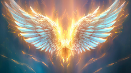 Graceful Serenity: Celestial Angel Wings Spread Wide in Delicate Elegance, AI Generated 8K
