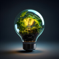 light bulb with green plant, copy space 