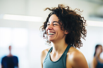 Portrait of happy young woman in gym