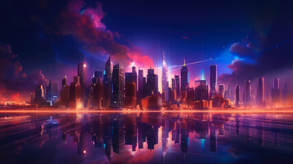 Fototapeta na wymiar Urban Nightscape: Dazzling Display of Illuminated Skyscrapers and City Lights, AI Generated 8K
