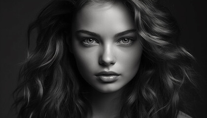 Fototapeta premium Beautiful young woman exudes sensuality in close up fashion portrait generated by AI