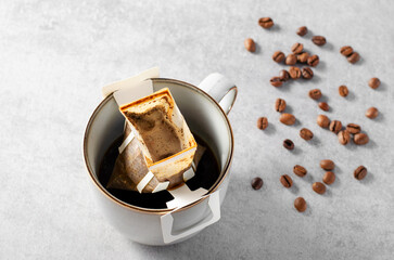Drip Coffee Bag in a Mug, Quick Way to Brew Ground Coffee Using Paper Type Filter