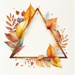 Triangle or diamond frame with autumn leaves watercolor painted isolated on white background. Theme of vintage minimal art design in geometric. Finest generative AI.