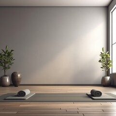 Modern empty yoga studio. Copy space