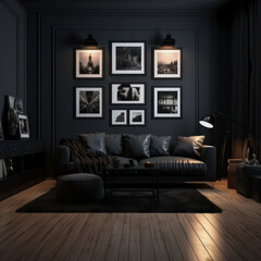 a dark moody living room interior design inspiration 