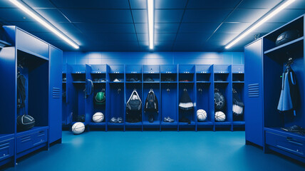 changing room with blue cabinets in the gym
