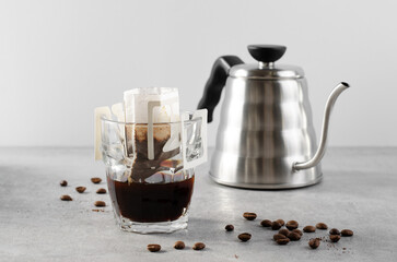 Drip Coffee Bag in a Cup, Quick Way to Brew Ground Coffee Using Paper Type Filter