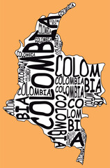 Colombia map typographic map colombia south america latin america