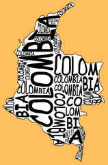 Colombia map typographic map colombia south america latin america