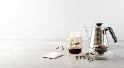 Drip Coffee Bag in a Cup, Quick Way to Brew Ground Coffee Using Paper Type Filter