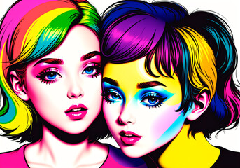 Obraz premium Two beautiful young women with bright make-up.