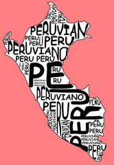 Peru map typographic map Peru south america latin america