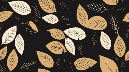 Leaf pattern with brown and black colored leaves, 2d vector illustration, abstract background.