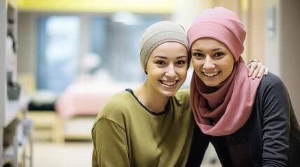 Two hijabi girl similing to the camera - obrazy, fototapety, plakaty