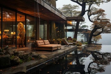 Fototapeta na wymiar luxurious zen house in a quiet and relaxing forest