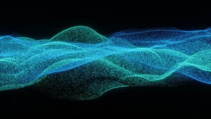 wave particles abstract smooth background illustration. can be used to represent energy frequency, music waveform or big data mining software