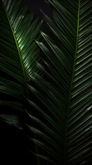 Palm leaves on a black background in a modern style. Great for wall art and home decor. Generative AI banner, background, wallpaper, packaging