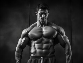 Fototapeta na wymiar bodybuilder flexing his muscles on a black background
