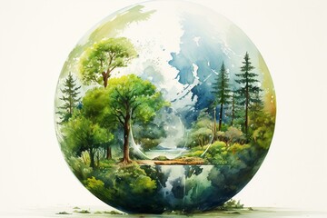 Watercolor of nature globe. Generative AI