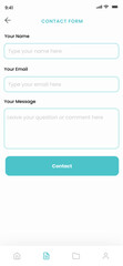 Contact Form Page,  Enquiry and Contact us Forms, connect with us and Events Screen App UI Kit Template