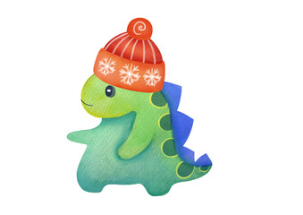 cute watercolor green dragon in santa's hat isolated on transparent background. China lunar calendar animal for Calendar 2024 - Year of Dragon. Happy Chinese new year greeting card. clipart