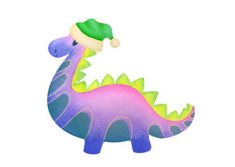 cute watercolor dragon in green santa's hat isolated on transparent background. China lunar calendar animal for Calendar 2024 - Year of Dragon. Happy Chinese new year greeting card. clipart