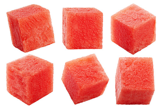 Watermelon cube isolated on white background, full depth of field