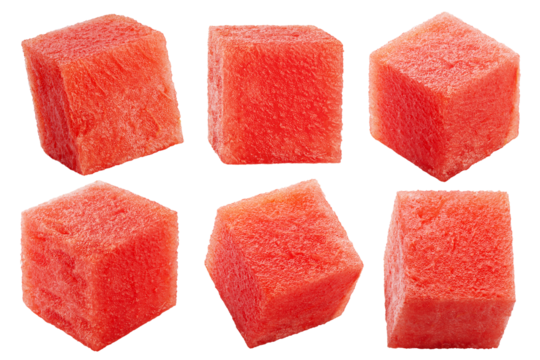 Watermelon cube isolated on white background, full depth of field