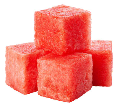 Watermelon cube isolated on white background, full depth of field