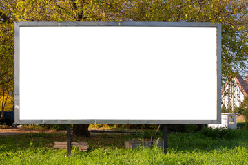 Blank white advertising billboard in the city