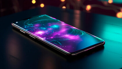 Modern technology connects global communications with touch screen mobile phones generated by AI