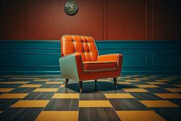 Retro chair on floor. Generative AI