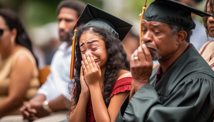 Fototapeta premium A diverse group of graduates smiling in their graduation gowns generated by AI