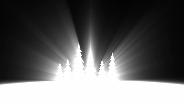 Beautiful snowy trees in shining lights loop animation.