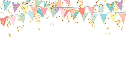 multicolored retro style flag and confetti vector illustration for holiday, brochure cover, greeting card