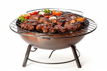 Barbecue grill on white background, Garden grill with skewers, isolated on a white background, Barbecue grill machine isolated 