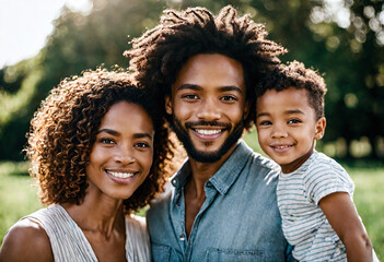 portrait afro amcerican family outdoor smiling together