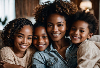 portrait afro amcerican family  indoor smiling together - obrazy, fototapety, plakaty