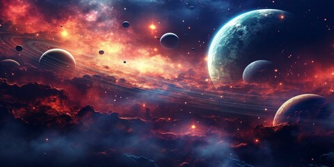 cinematic galaxy with vibrant planets and stars