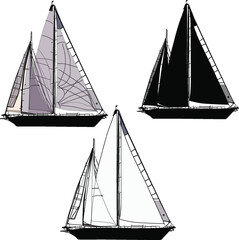 three black ships isolated on white