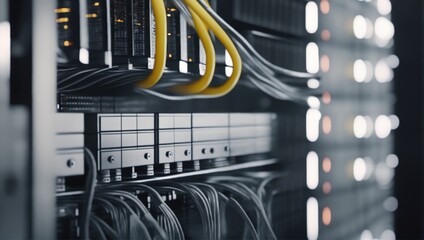 Server Room Network Cabling. Essential for IT technicians, showcasing organized network cabling systems in a server room..