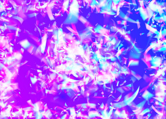 Fototapeta na wymiar Neon Confetti. Blur Prism. Disco Festival Wallpaper. Violet Metal Tinsel. Falling Sparkles. Digital Art. Light Texture. Crystal Foil. Purple Neon Confetti