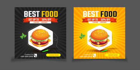 delicious fast Food social media promotion and banner post design template. food menu restaurant Social Media Post design.