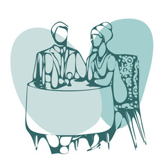 A man and a woman are sitting at a table in a restaurant. Color graphic image. Vector.