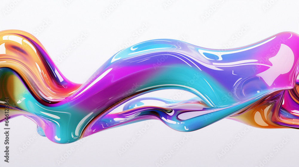 Poster 3d illustration of flowing multicolored gradient substance. abstract holographic background.